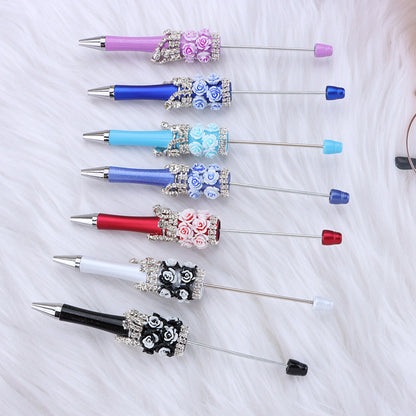 Cross-border heavy industry flower diamond bead pen DIY pure handmade patch silver jewelry bead pen multi-color plastic ballpoint pen