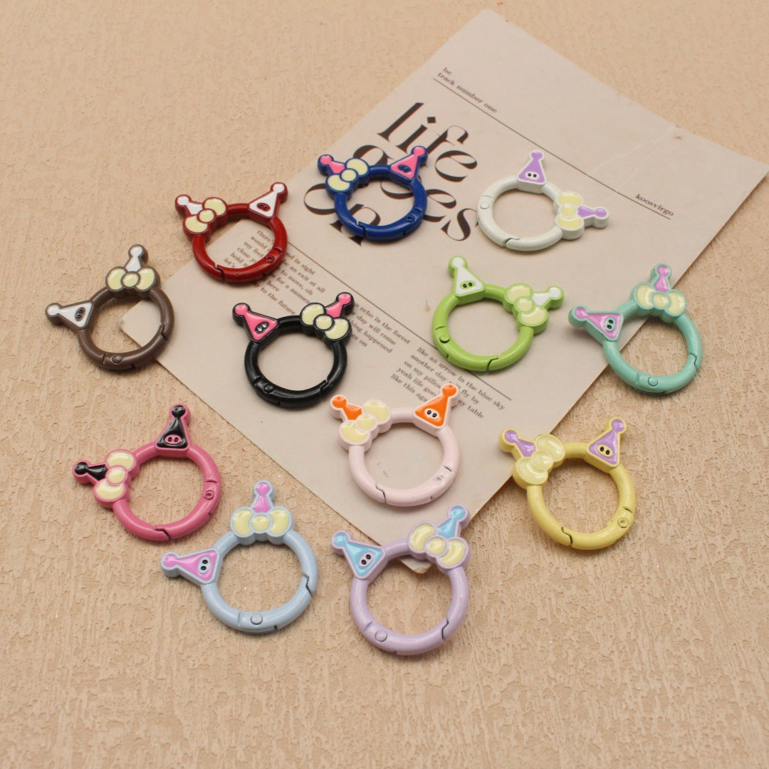 Random Mixed Color New Drip Kulomie Spring Buckle Bow Keychain DIY Accessories Alloy Open Connecting Ring