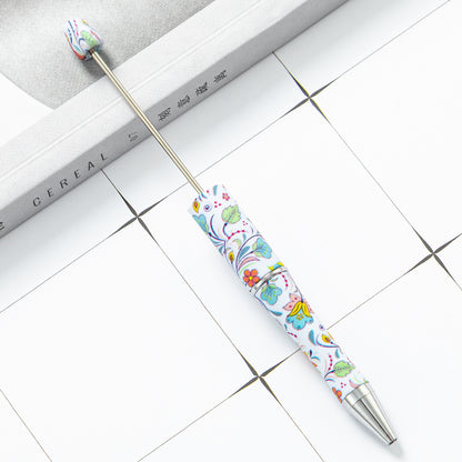 DIY plastic bead pen creative handmade leopard print floral cow bead pen wholesale printing new plastic bead pen