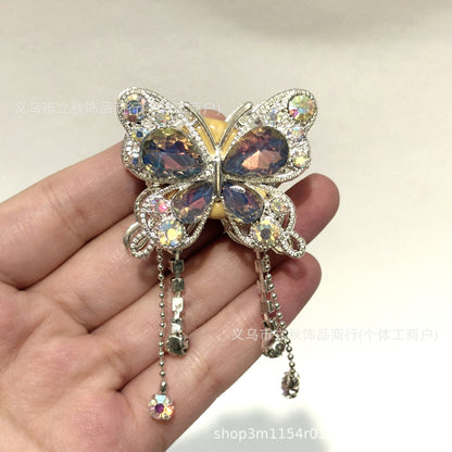 Heavy Industry Soft Pottery Three-dimensional Advanced Sense Butterfly Crystal Tassel Beads Wear Pen Loose Beads Handmade Mobile Phone Chain Accessories DIY