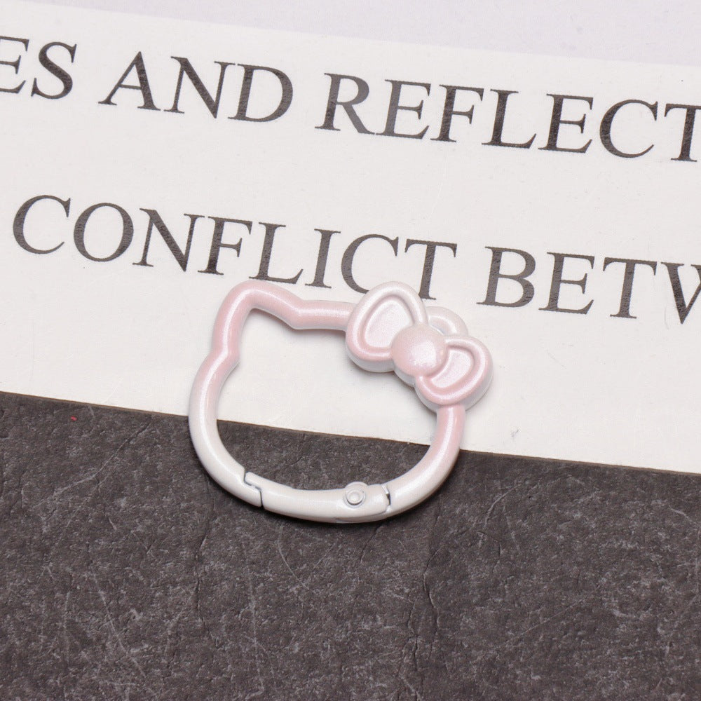 37*30mm Two-color Paint Gradual Change Cute Bow Kitten Spring Buckle DIY Accessories Keychain Bag Pendant