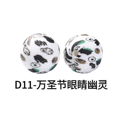 15mm new rhombus pattern silicone beads water transfer leopard print bracelet beaded jewelry silicone loose beads wholesale