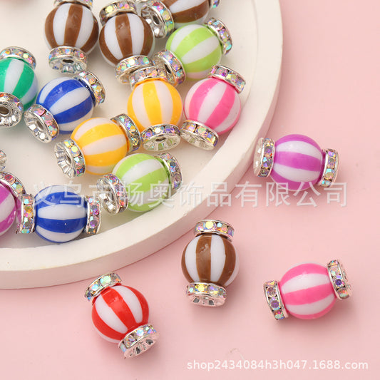 Macron Contrast Color Watermelon Stripe Acrylic Drilled Ring Large Hole Bead Color Barrier Bead Round Bead Loose Bead DIY Car Hanging Hand