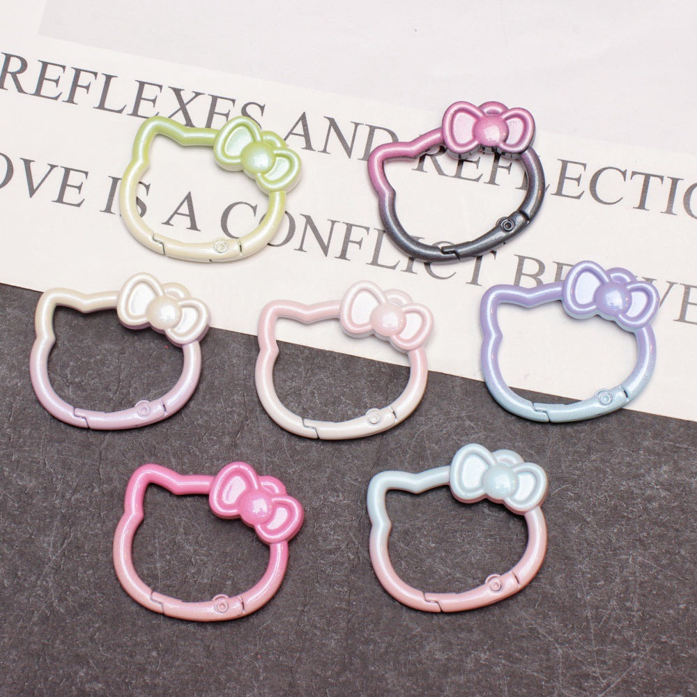 37*30mm Two-color Paint Gradual Change Cute Bow Kitten Spring Buckle DIY Accessories Keychain Bag Pendant