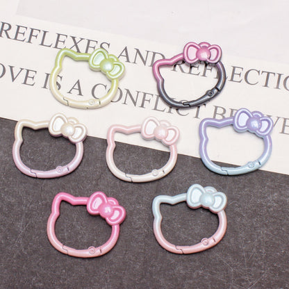 37*30mm Two-color Paint Gradual Change Cute Bow Kitten Spring Buckle DIY Accessories Keychain Bag Pendant