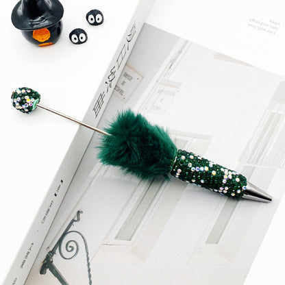 Hairball AB full drill bead pen, pen cap with drill pure hand sticker drill ballpoint pen beadedpen cute plush pen