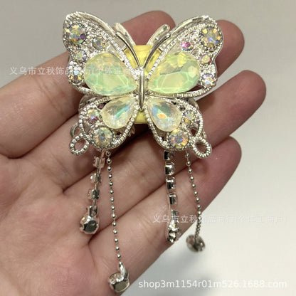 Heavy Industry Soft Pottery Three-dimensional Advanced Sense Butterfly Crystal Tassel Beads Wear Pen Loose Beads Handmade Mobile Phone Chain Accessories DIY