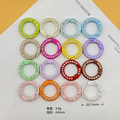 20Mm Round Keychain Ring With Diamonds Color Painted Spring Buckle Love Candy Color Spring Ring Open DIY Jewelry Keychain Accessories Book Ring Card Ring Random Mix