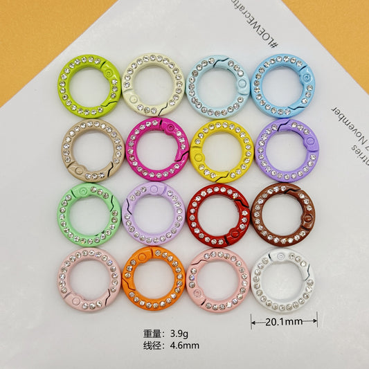 20Mm Round Keychain Ring With Diamonds Color Painted Spring Buckle Love Candy Color Spring Ring Open DIY Jewelry Keychain Accessories Book Ring Card Ring Random Mix