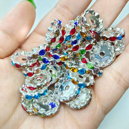 15mm Cross-border Hot-selling Silver Bead Spacer Round Rhinestone Ring Wheel Spacer Wavy Edge Diamond Spacer Accessories