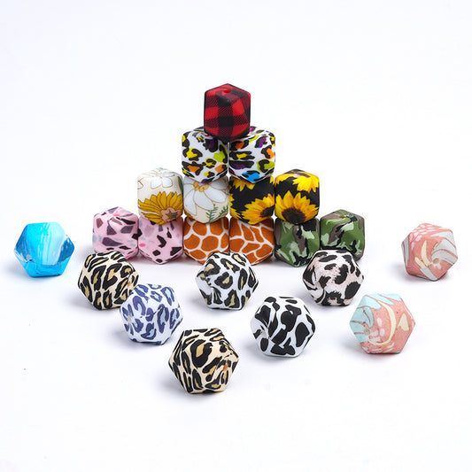 Spot 14mm Hexagonal Silicone Beads Water Transfer Octagonal Beads DIY Baby Toothpaste Anti-drop Chain Loose Beads Random Mix