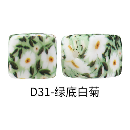 New Square Watermark Silicone Beads 14mm Beaded Spacer DIY Necklace Accessories Square Printing Beads Wholesale