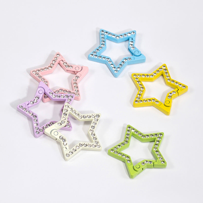 34mm Painted Diamond Spring Buckle Star Opening Ring Spring Ring Keychain DIY Small Accessories Alloy Connecting Ring