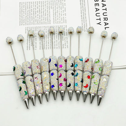 DIY cute star moon bead pen, colorful full diamond wear beads ballpoint pen cross-border explosion cute pen wholesale
