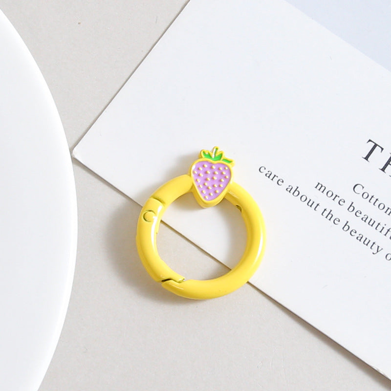 27mm Strawberry Keychain Round with Strawberry Pattern Color Paint Spring Buckle DIY Jewelry Accessories Keychain Connecting Ring