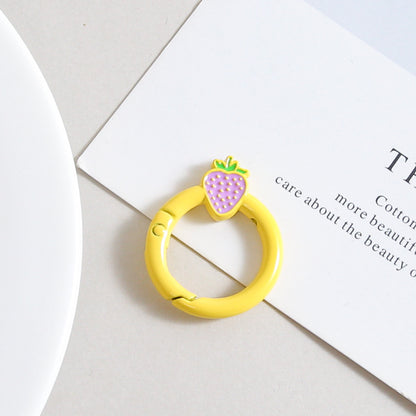 27mm Strawberry Keychain Round with Strawberry Pattern Color Paint Spring Buckle DIY Jewelry Accessories Keychain Connecting Ring
