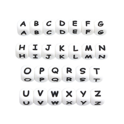 12Mm English Alphabet Silicone Beads Baby Teething Beads DIY Pacifier Chain Beaded Loose Beads Alphabet Beads