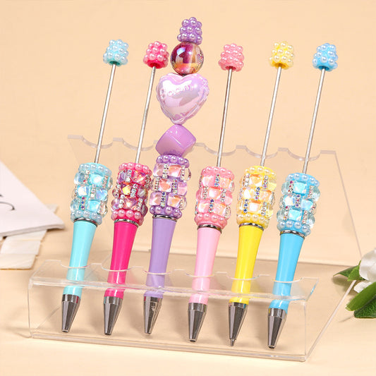 Creative DIY bead pen heavy industry high value square diamond pearl diamond bead pen multi-color plastic rotating ballpoint pen