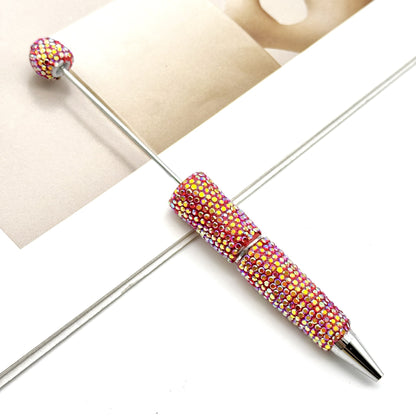 DIY electroplated colorful full diamond bead pen, colorful diamond beaded ballpoint pen, high value diamond-set bead pen in stock