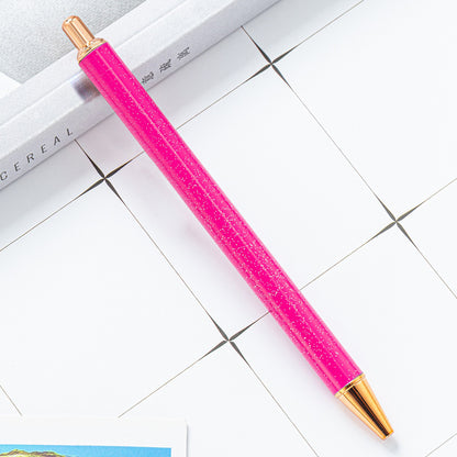 High-value metal press ballpoint pen, new creative glitter, metal stationery pen for students, spot press pen