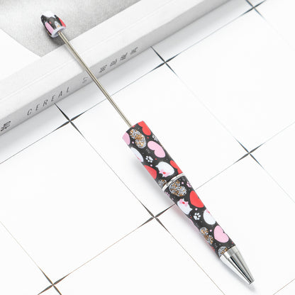 DIY plastic bead pen creative handmade leopard print floral cow bead pen wholesale printing new plastic bead pen