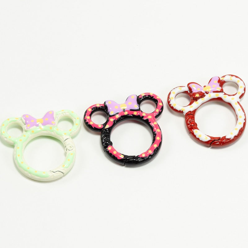 38*35mm Painted Color Spring Buckle Mickey Open Ring Hand Painted Spring Ring Keychain DIY Accessories Alloy Connecting Ring