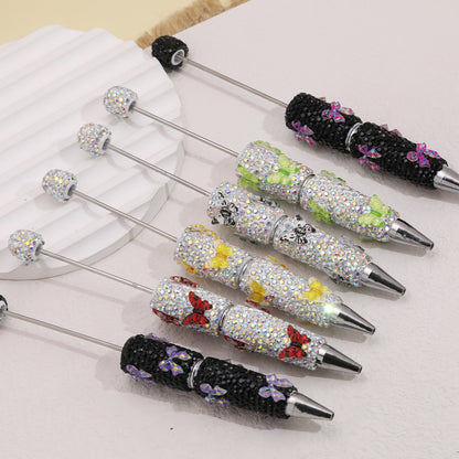 Cross-border creative butterfly soft pottery full of diamonds handmade bead pen DIY small gift gift pen creative ballpoint pen