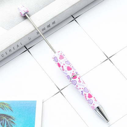 Creative DIY plastic bead pen Valentine's Day love series beaded ballpoint pen spot wholesale printing bead pen