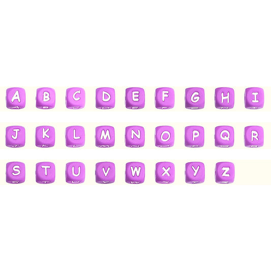 12 Mm White Characters on Purple Background European and American English Alphabet Silicone Beads DIY Beaded Jewelry Bracelets Necklaces Food Grade Silicone Alphabet Beads Wholesale