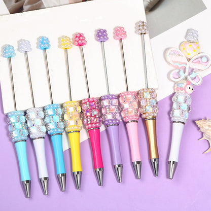 Creative DIY bead pen heavy industry high value square diamond pearl diamond bead pen multi-color plastic rotating ballpoint pen