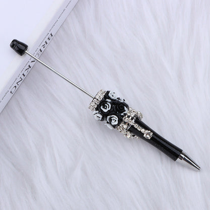 DIY flower pendant bead pen, handmade rose heavy industry ballpoint pen, puzzle bead cute grain gift spot wholesale
