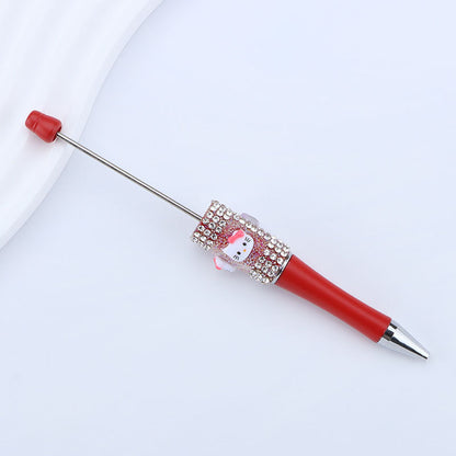 New KT cat litter sugar string bead pen DIY handmade cute fantasy cartoon cat cute jingle cat beaded ballpoint pen