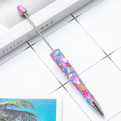 DIY plastic bead pen creative Easter rabbit ballpoint pen spot wholesale multi-color printing spinning bead pen