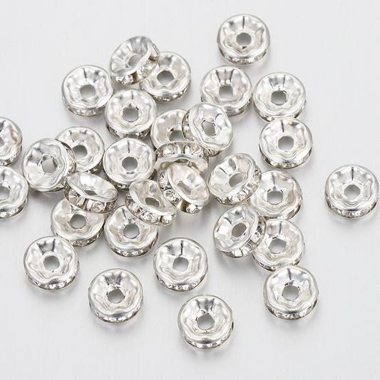 10mm Sliver Color-retaining Rhinestone Beads, Diamond Rings, Inlaid Zircon Spacers, Beaded Handmade Bracelets, DIY Jewelry Accessories.
