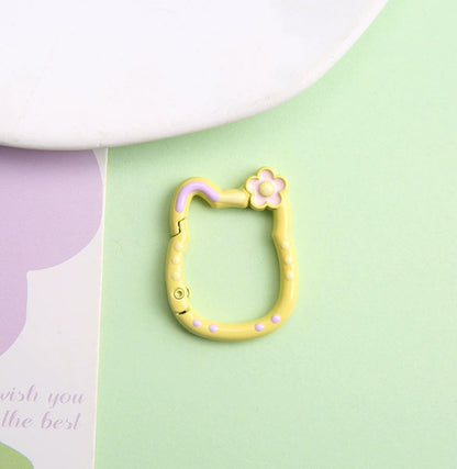 28*35mm HK Flower Head Alloy Painted Paint Kitty Cat Spring Chain Key Ring DIY Mobile Phone Pendant Bag Buckle Ring