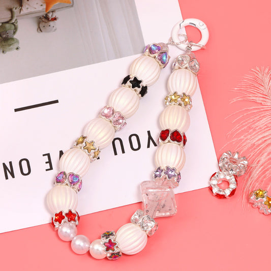 Cross-border new rhinestone drill ring beads fashion wave loose beads perforated beads DIY mobile phone chain jewelry accessories wholesale
