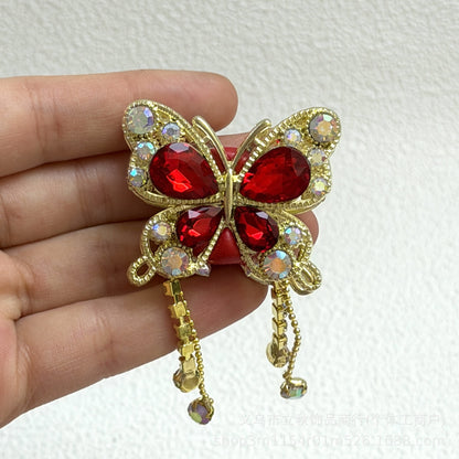 Heavy Industry Soft Pottery Three-dimensional Advanced Sense Butterfly Crystal Tassel Beads Wear Pen Loose Beads Handmade Mobile Phone Chain Accessories DIY