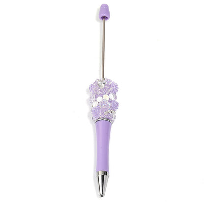 Cross-border rose bead pen wholesale creative DIY plastic beaded ballpoint pen hand sticker diamond bead pen
