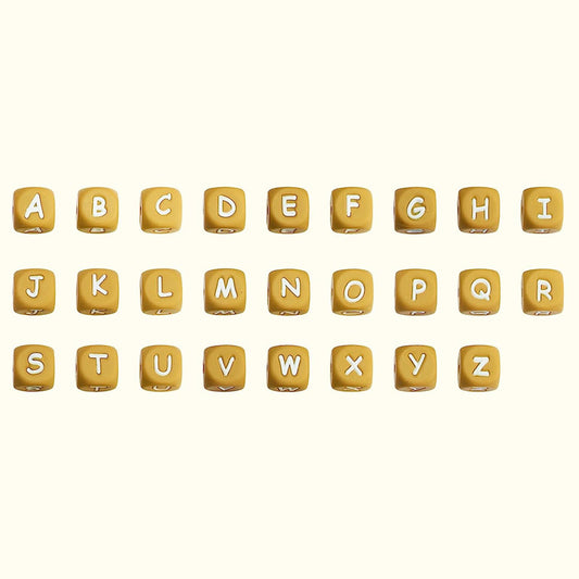 12 Mm White Characters on Yellow Background European and American English Alphabet Silicone Beads DIY Beaded Jewelry Bracelets Necklaces Food Grade Silicone Alphabet Beads Wholesale