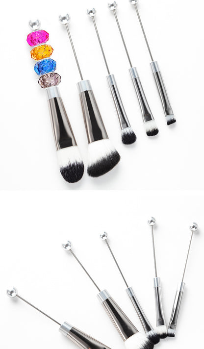 DIY metal handle string beads makeup brush set, concealer brush, eyeshadow brush, eyebrow brush, makeup, makeup tools wholesale