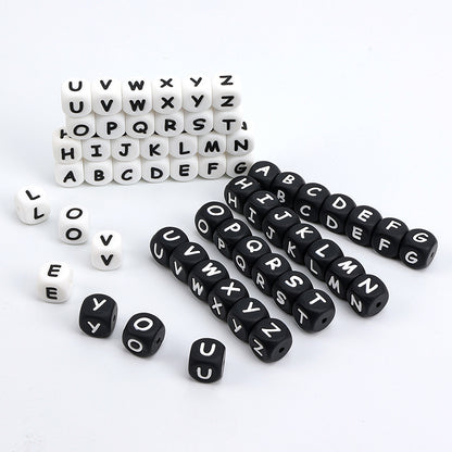 12Mm English Alphabet Silicone Beads Baby Teething Beads DIY Pacifier Chain Beaded Loose Beads Alphabet Beads
