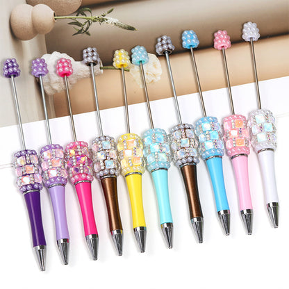 Creative DIY bead pen heavy industry high value square diamond pearl diamond bead pen multi-color plastic rotating ballpoint pen