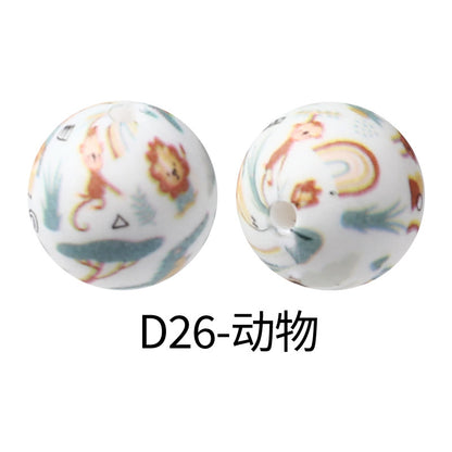 15mm new rhombus pattern silicone beads water transfer leopard print bracelet beaded jewelry silicone loose beads wholesale
