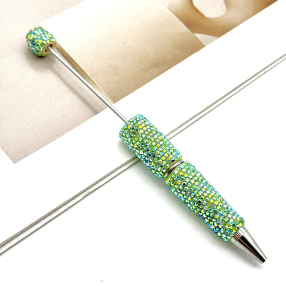 DIY electroplated colorful full diamond bead pen, colorful diamond beaded ballpoint pen, high value diamond-set bead pen in stock