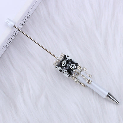 DIY flower pendant bead pen, handmade rose heavy industry ballpoint pen, puzzle bead cute grain gift spot wholesale