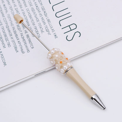 Cross-border DIY pearl flower bead pen handmade patch plastic ballpoint pen, cartoon flower bone pearl gift pen