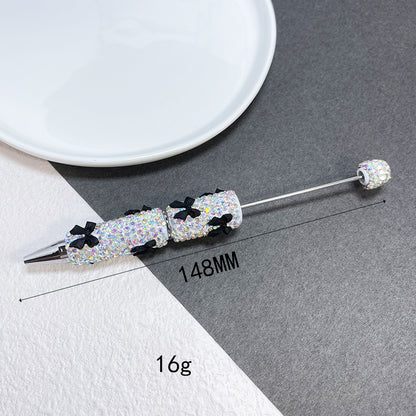 Cross-border full diamond soft pottery bow small fresh bead pen DIY creative multi-color diamond-encrusted gift pen ballpoint pen
