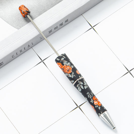 DIY plastic bead pen creative handmade leopard print floral cow bead pen wholesale printing new plastic bead pen