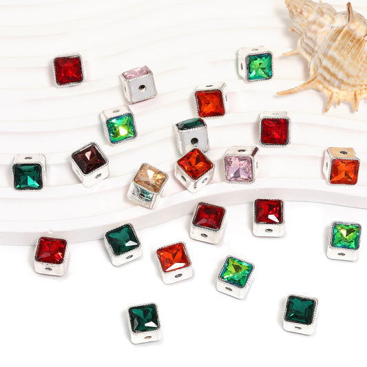 10*10 MM New Sand Gold Hollow Beaded Gemstone Straight Hole Square Bead Accessories Handmade DIY Keychain Bead Pen Loose Bead Accessories  Random Mix