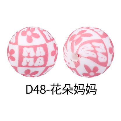 15mm new rhombus pattern silicone beads water transfer leopard print bracelet beaded jewelry silicone loose beads wholesale